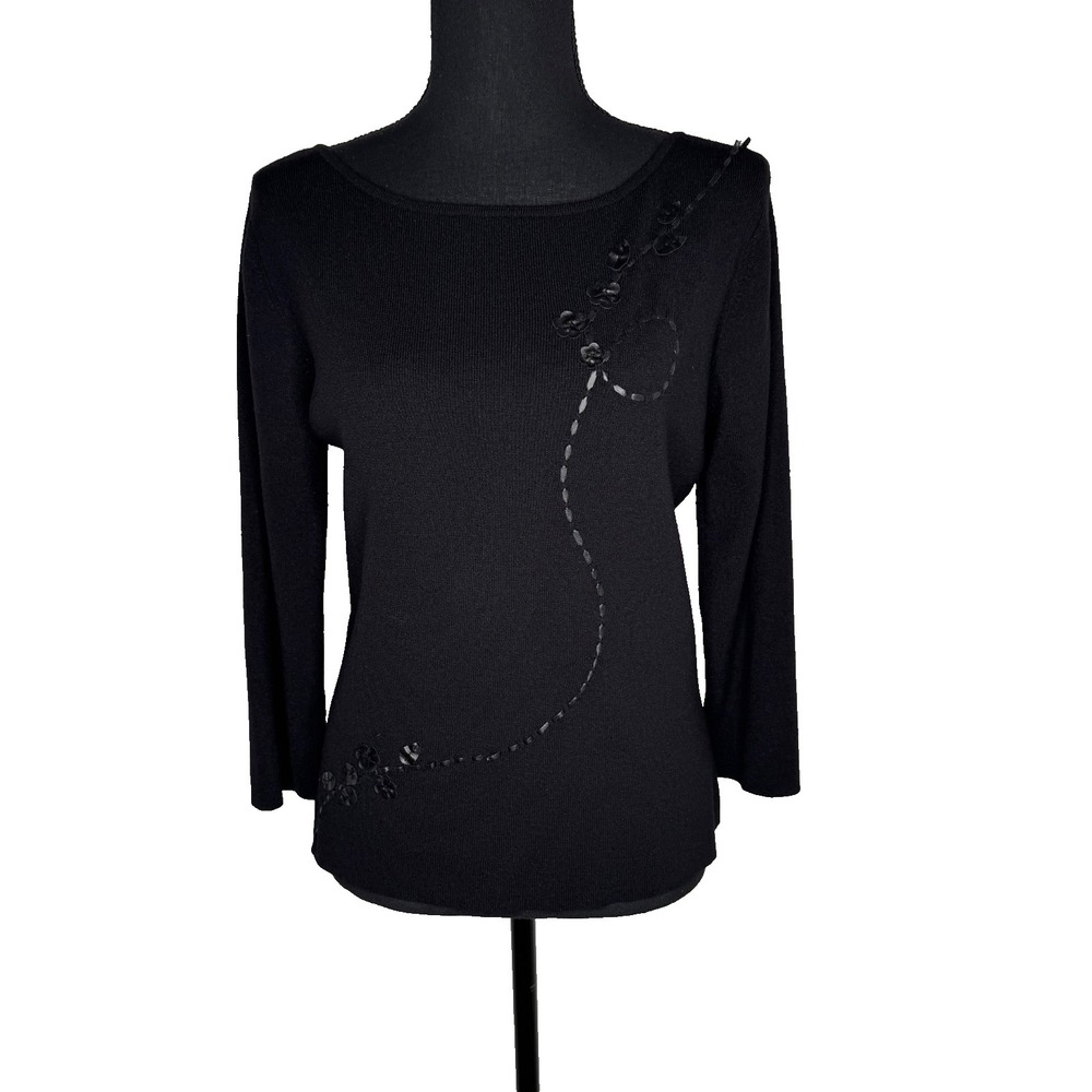 Colour Works Black Embellished Sweater | L Stretch Long Sleeve Top